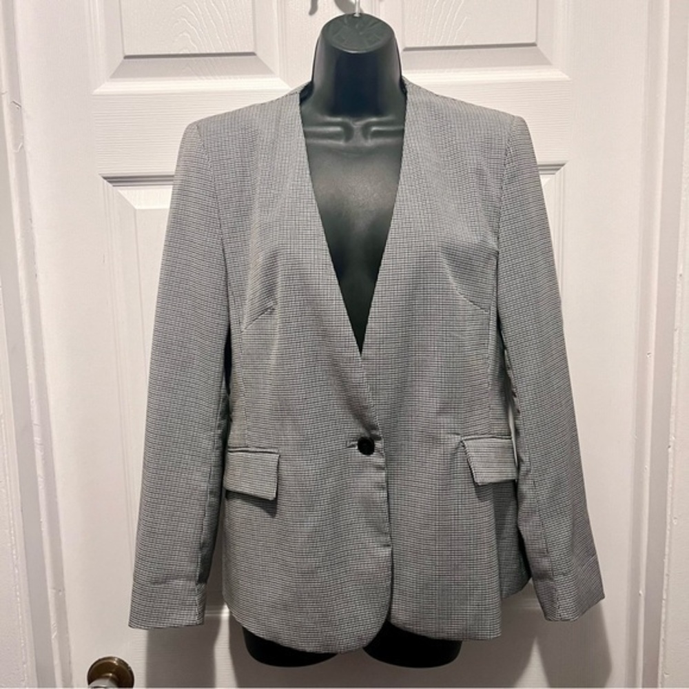 Zara Blazer Houndstooth Single button Size 8 Medium Women black white chic